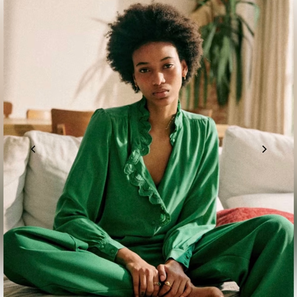 Sezane Chloe Shirt (silk blouse) in bright green, NWT